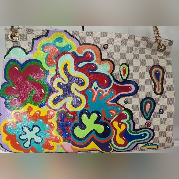 Colorful Custom Painted Designer Inspired Handbag w/ Custom Neon Paracord Strap - Picture 3 of 8